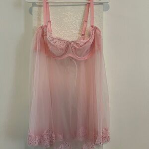 Victoria's Secret Pink Sheer Lace Babydoll Chemise with Gem Details